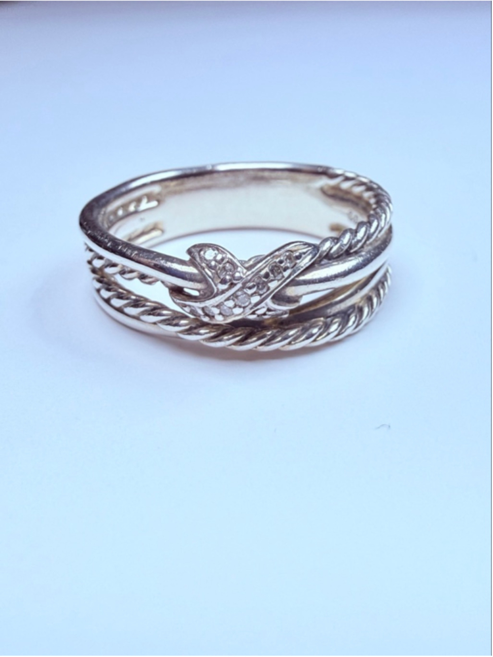 David Yurman Diamond "X" Crossover 925 Sterling Silver 4 Band Stacking Ring